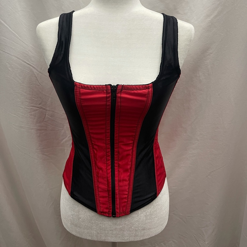 Red and Black Empire Intimates Zip front Corset
